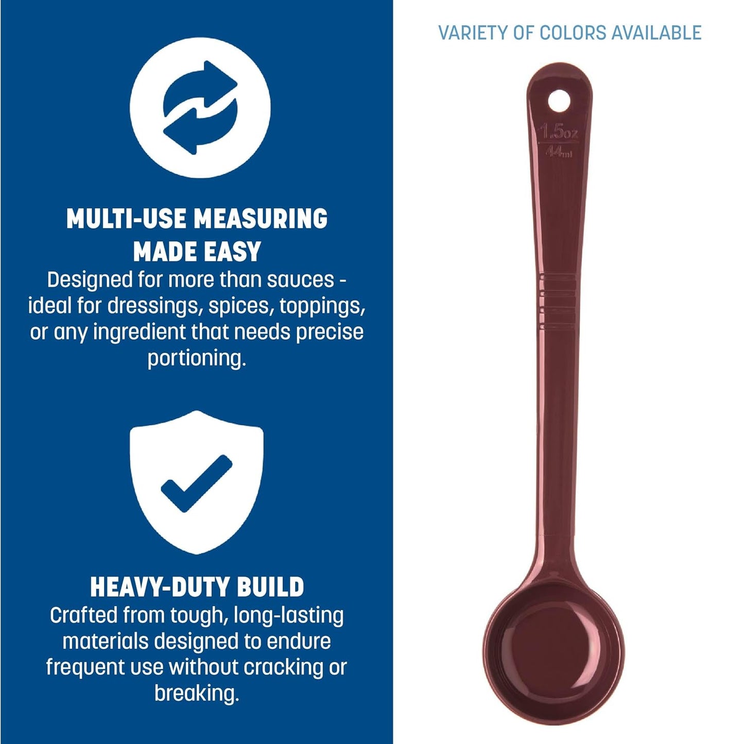 Carlisle FoodService Products 399214 Solid Long Handle Portion Control Spoon, 8 oz, Blue