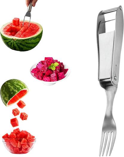 Watermelon Cutter, 2-in-1 Stainless Steel Fruit Cutter, Dual Head Watermelon Fork Slicer Tool, Summer Fruit Cutting Kitchen Gadget for Home (Round-2PCS)
