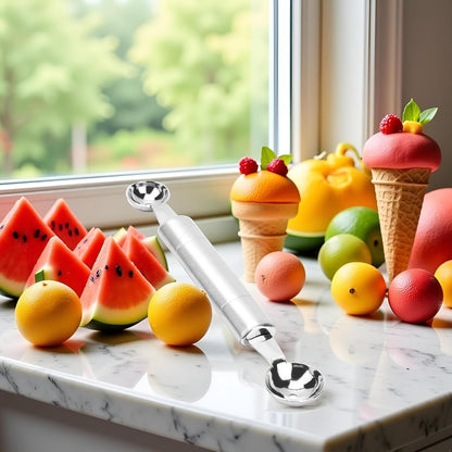 Silver Double Ended Headed Fruit Icecream Ball Spoon Melon Baller Fruit and Vegetable Tools Parisienne Scoop Smooth Round Melon Balls Melon Scoop for Watermelon/Ice 30mm Kitchen Utensils and Gadgets