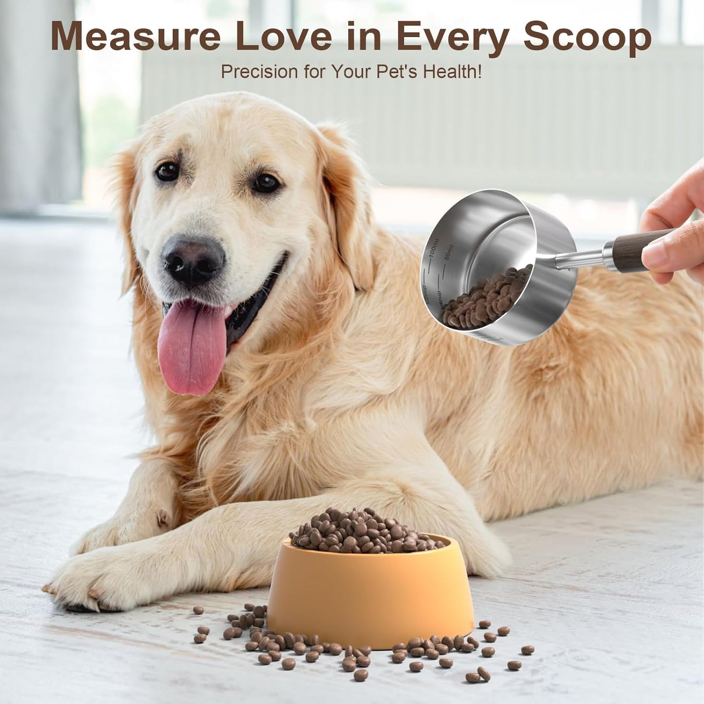 Food Scoop Measuring Cup - 1/4 Cup (4 Tablespoon | 2 Oz. | 60 mL),304 stainless steels,Black walnut long handle