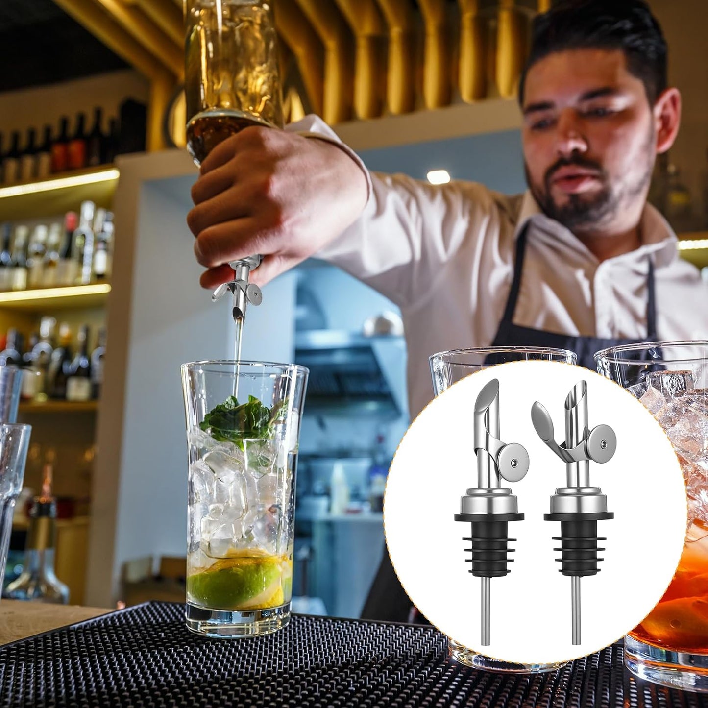 2 PCS Weighted Stainless Steel Bottle Pourers, Olive Oil Dispenser Spout, Self Closing Liquor Pour Spout, Weighted Pourer for Liquor Bottles, Oil Bottles, Vinegar, Syrup and Alcohol, Gold