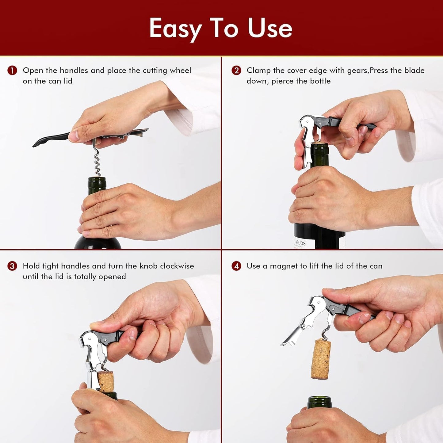 Kit-Home Professional Waiter Corkscrew Wine Openers Set (4 PCS),Upgraded with Heavy Duty Stainless Steel Hinges Wine Key for Restaurant Waiters, Sommelier, Bartenders