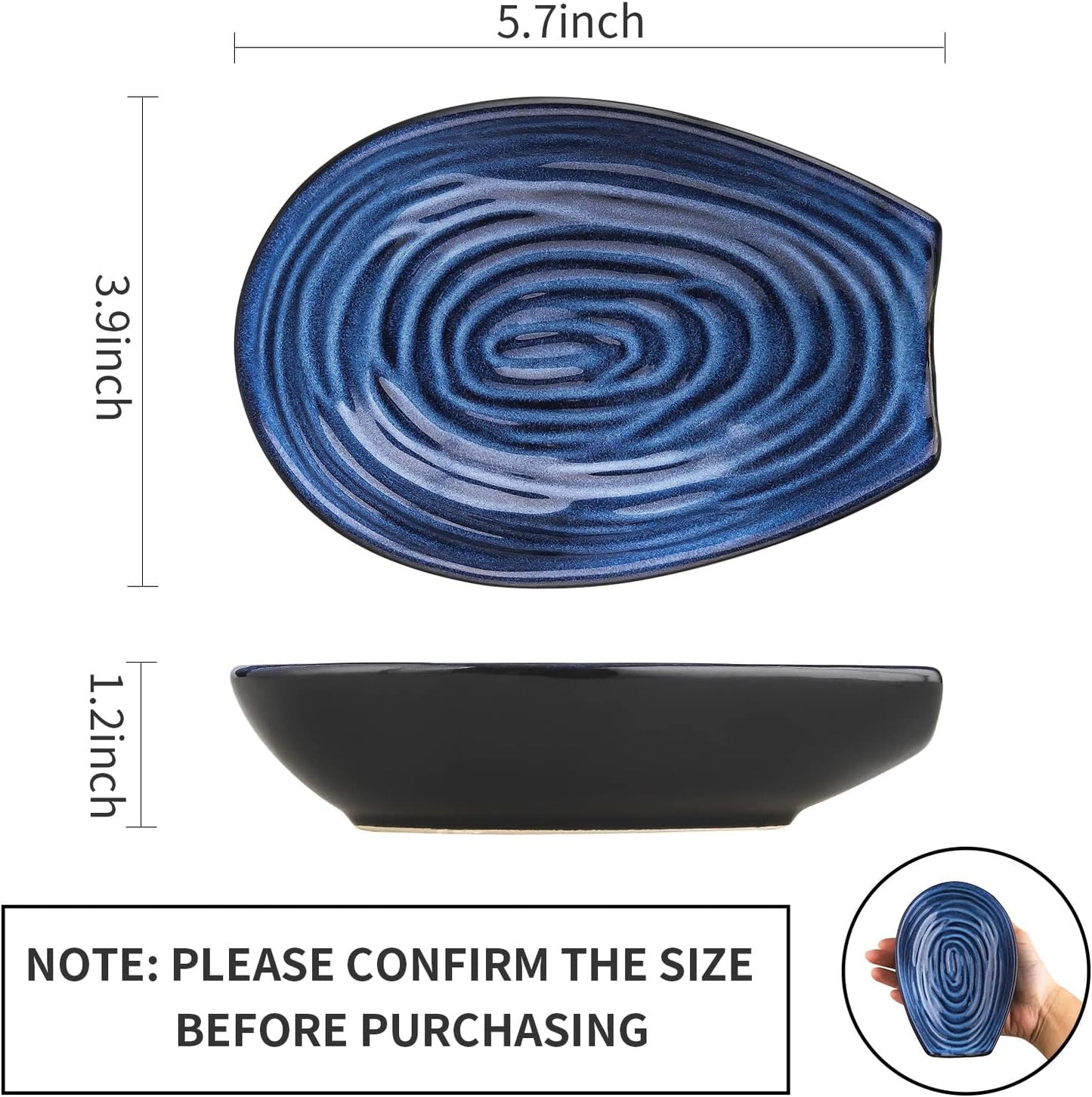 Hasense Spoon Rest for Stove Top - Blue Swirl Pattern Spoon Holder for Stove, Heat-Resistant Spoon Rest for Kitchen Counter, Ceramic Cooking Utensil Rest Ladle Holder for Spatula or Tong, 5.7 Inch