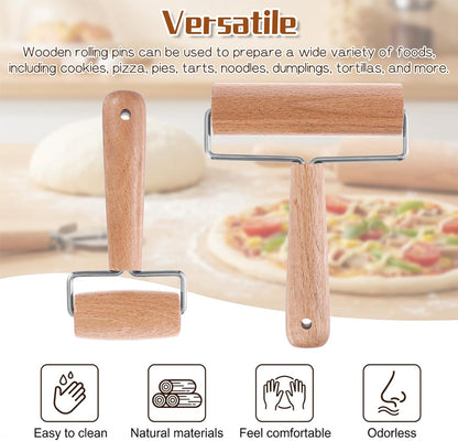 2 Pcs Small Rolling Pin with Handle, Wood Rolling Pins, Non-Stick Pizza Roller for Tortilla Cookie Dumpling Home Kitchen Baking Cooking