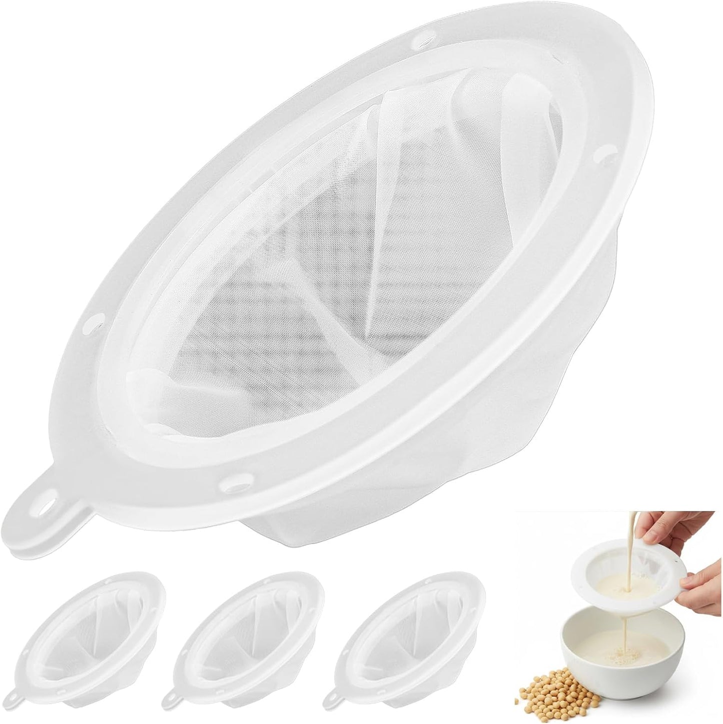 TIESOME 4 Pcs 200 Mesh Food Filter Strainer, Oil Strainer for Deep Fryer, Fine Nylon Mesh Sieve for Cooking Oil Milk Juice Wine Cheese Whey Grease Coffee Grease Filter, 5 Inch White