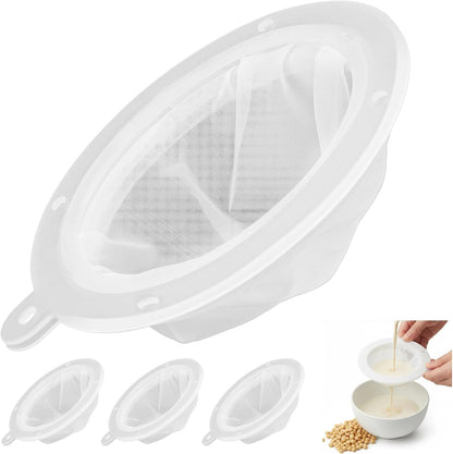 TIESOME 4 Pcs 200 Mesh Food Filter Strainer, Oil Strainer for Deep Fryer, Fine Nylon Mesh Sieve for Cooking Oil Milk Juice Wine Cheese Whey Grease Coffee Grease Filter, 5 Inch White