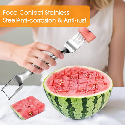 2 PCS Stainless Steel Watermelon Slicer and Fork - 2-in-1 Portable Kitchen Tool for Home Camping and Parties
