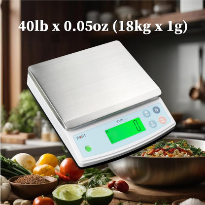 Polit Digital Kitchen Scale KT-66 30lb/13kg｜0.05oz/1g Precision Food Scale with LCD Display｜Battery or Plug-in｜Stainless Steel Top｜Grams, Ounces, Pounds｜5 Units for Baking, Farming & Shipping Scale