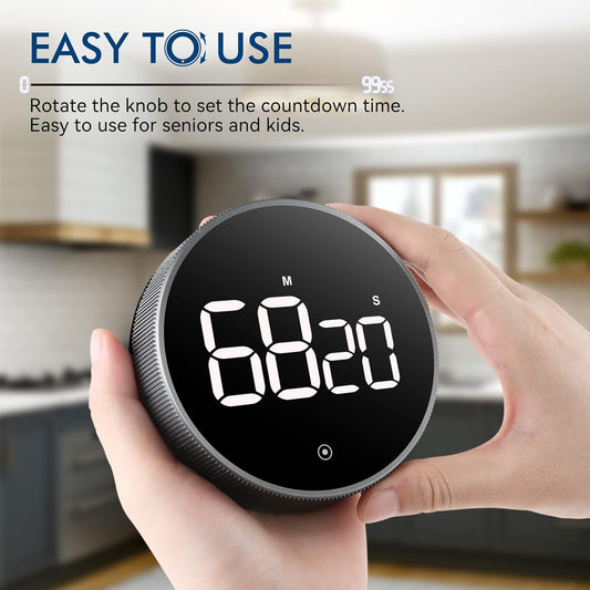 Digital Kitchen Timer, 3.8'' Large LED Display Countdown Countup Timer, Timer for Kids, Classroom Magnetic Timer, Adjustable Volume, Brightness, Easy for Cooking/Study/Office/Exercise (Ridged Knob)