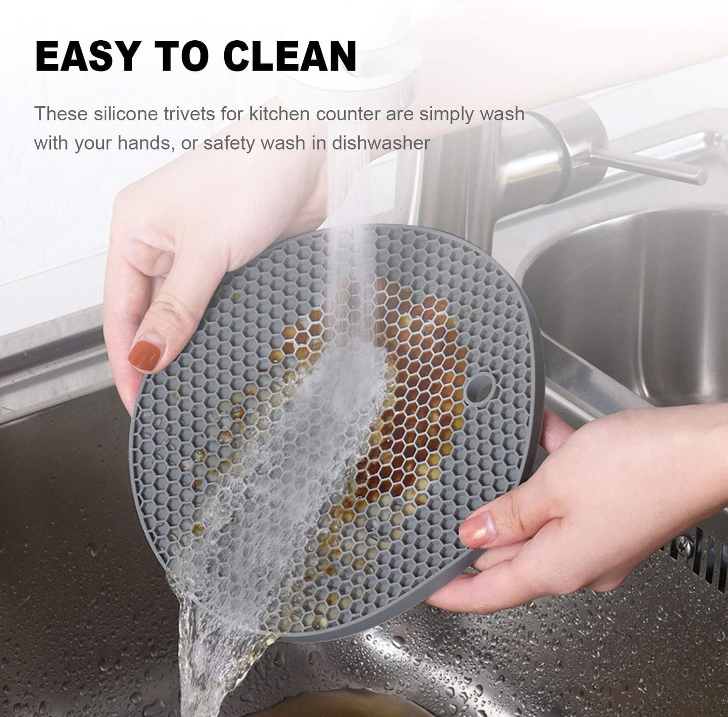 4 Pcs Trivets for Hot Dishes, Kitchen Heat Resistant Silicone Trivet, Extra Thick, Large, Non Slip (3. Beige)