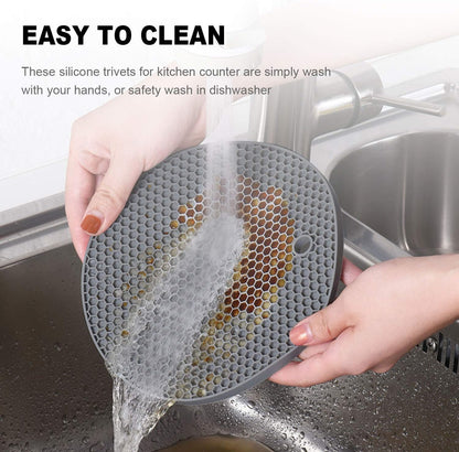 4 Pcs Trivets for Hot Dishes, Kitchen Heat Resistant Silicone Trivet, Extra Thick, Large, Non Slip (3. Beige)