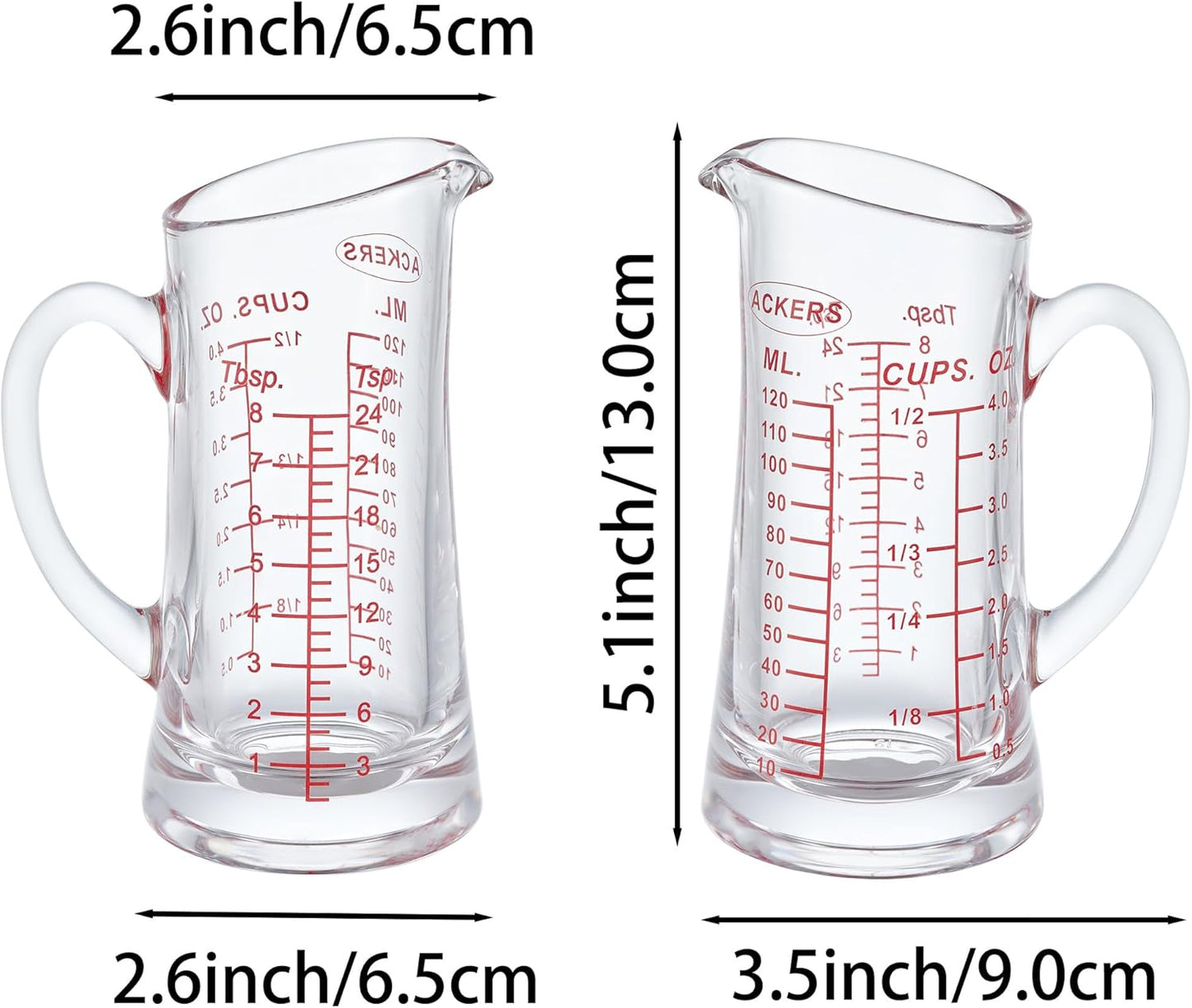 Ackers Shot Glass Measuring Cup 4 Ounce/120ML Liquid Heavy High Espresso Glass Cup Red Line,Insulated handle | V-Shaped Spout
