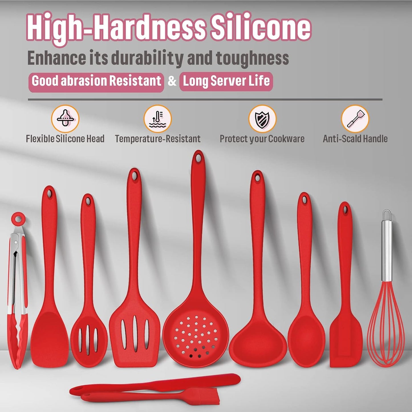 E-far Silicone Cooking Utensils Set, 7-Piece Black Heat Resistant Kitchen Utensils Set, Kitchen Nonstick Tools Spatula Ladle Spoon Pasta Server for Non-stick Cookware, Non-Toxic & Dishwasher safe