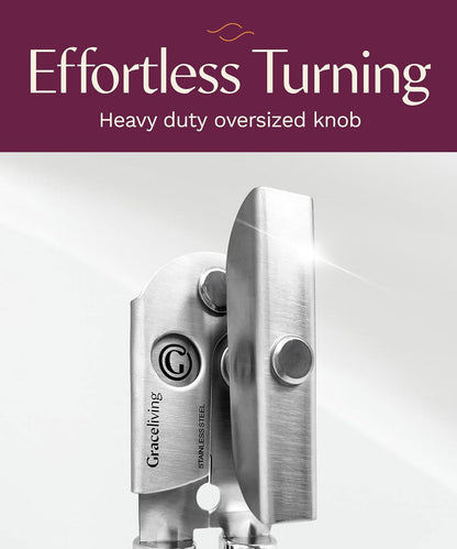 Premium Multifunction Magnetic Manual Can Opener and Bottle Opener, Heavy Duty Stainless Steel Sharp Cutting Blade and Oversized Easy Turn Knob, Soft-Touch Handle, Kitchen Use, Mauve