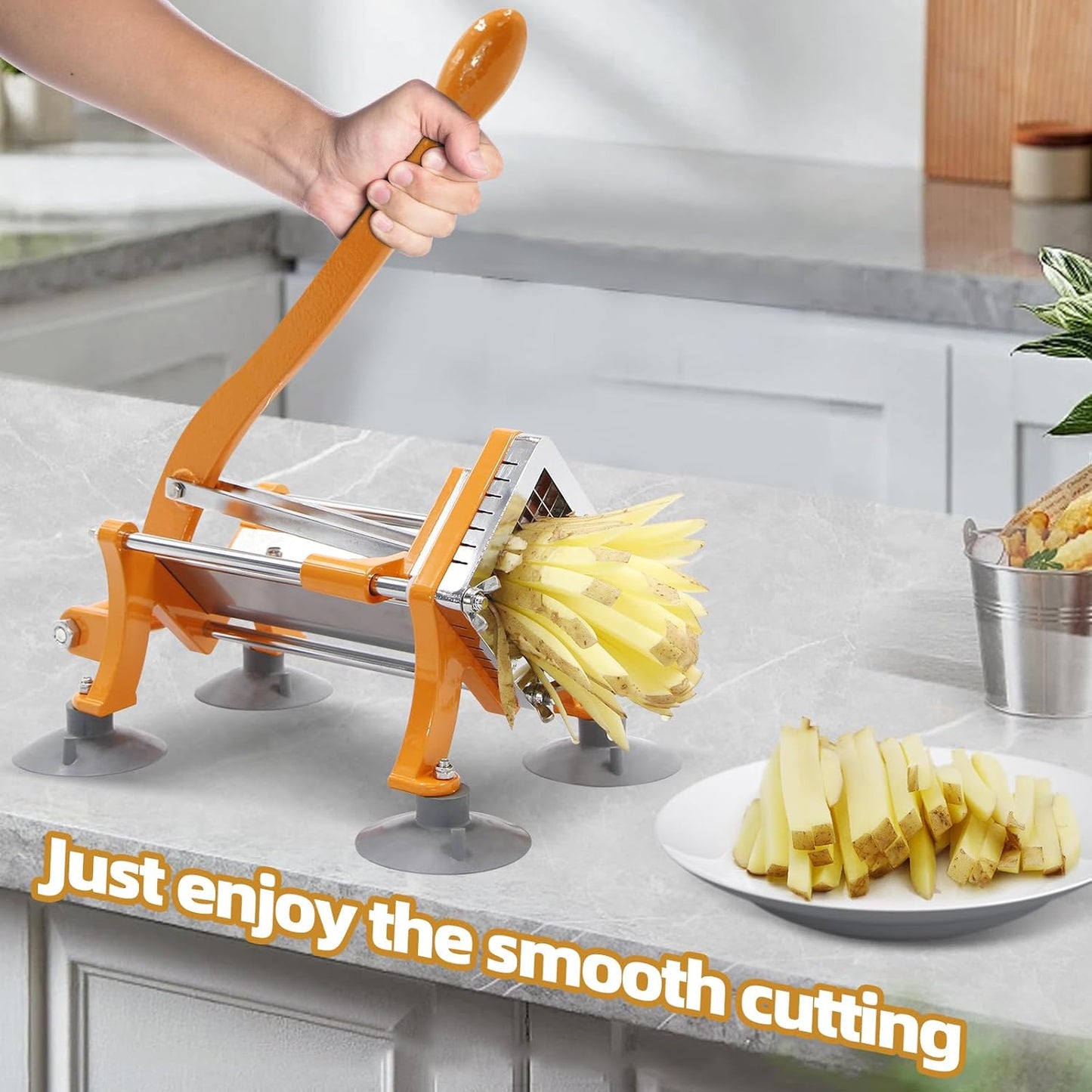 French Fry Cutter Commercial Potato Slicer with Suction Feet Complete Set, Includes 1/4", 3/8",1/2"