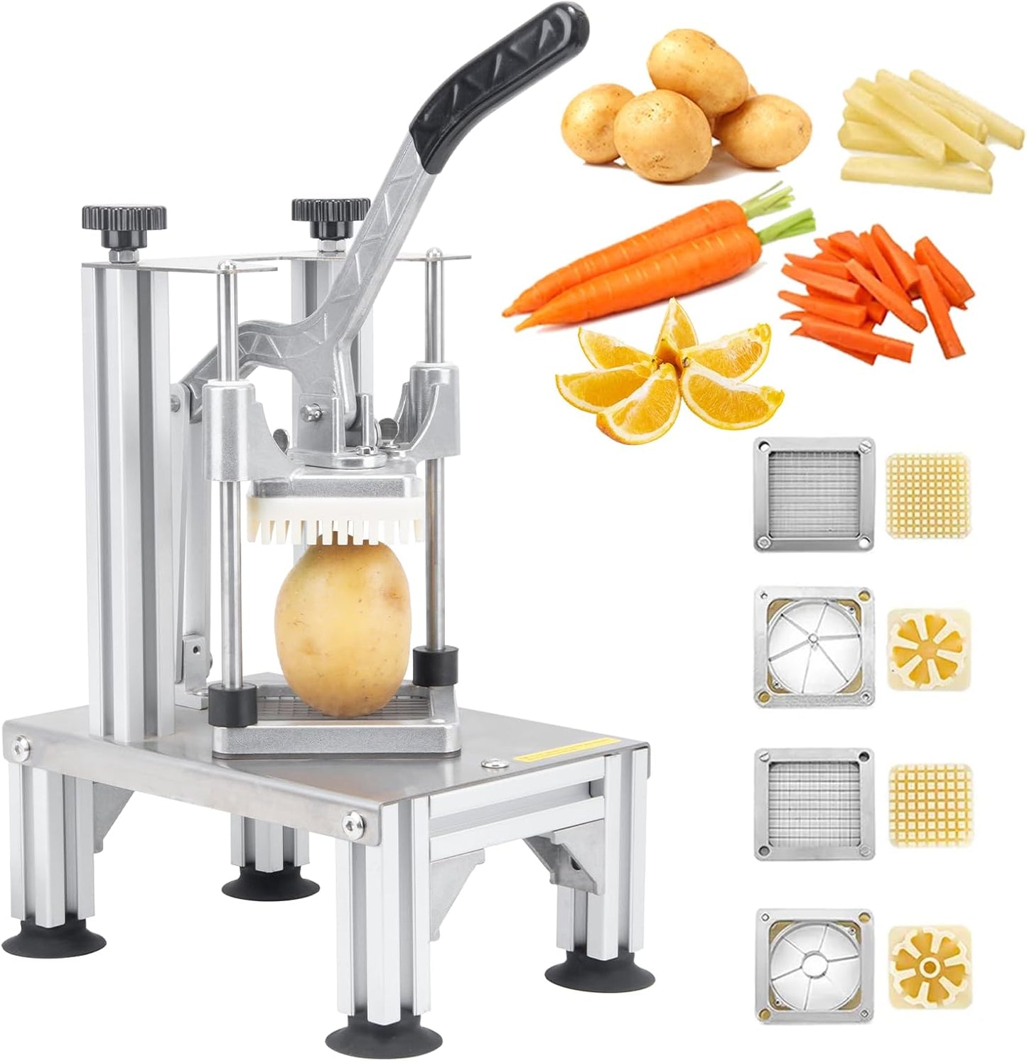 Commercial French Fries Cutter 1/4″ 3/8″ 6 Wedges 6 Wedges to Core Stainless Steel Blades Potato Slicer Fruit Chopper for Restaurant Home Kitchen Cutting, Sliver