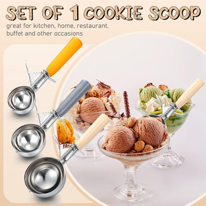 Reallnaive 3 Pcs Release Cookie Scoops Ice Cream Scooper with Trigger Release Portion Scoop Stainless Steel for Portion Control, Baking Food, Cookie Dough (2.65 Oz+1.33 Oz+ 0.75 oz,Green,Red,Black)