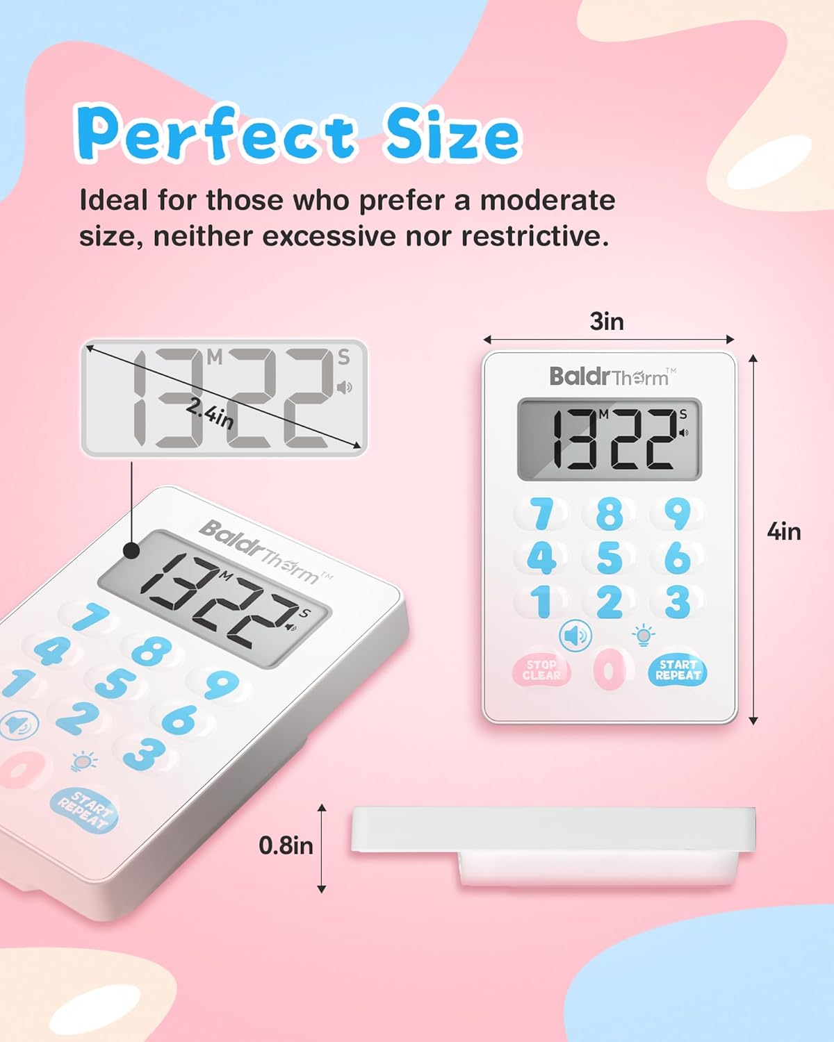 BaldrTherm Digital Kitchen Timer, Magnetic Waterproof Countdown Timer for Cooking, Shower, Workout, Classroom, Hair Color Processing, White.