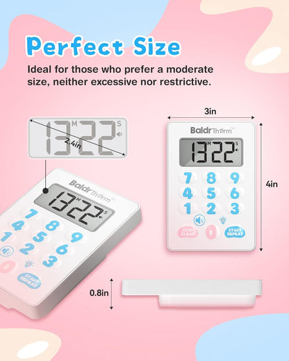 BaldrTherm Digital Kitchen Timer, Magnetic Waterproof Countdown Timer for Cooking, Shower, Workout, Classroom, Hair Color Processing, White.