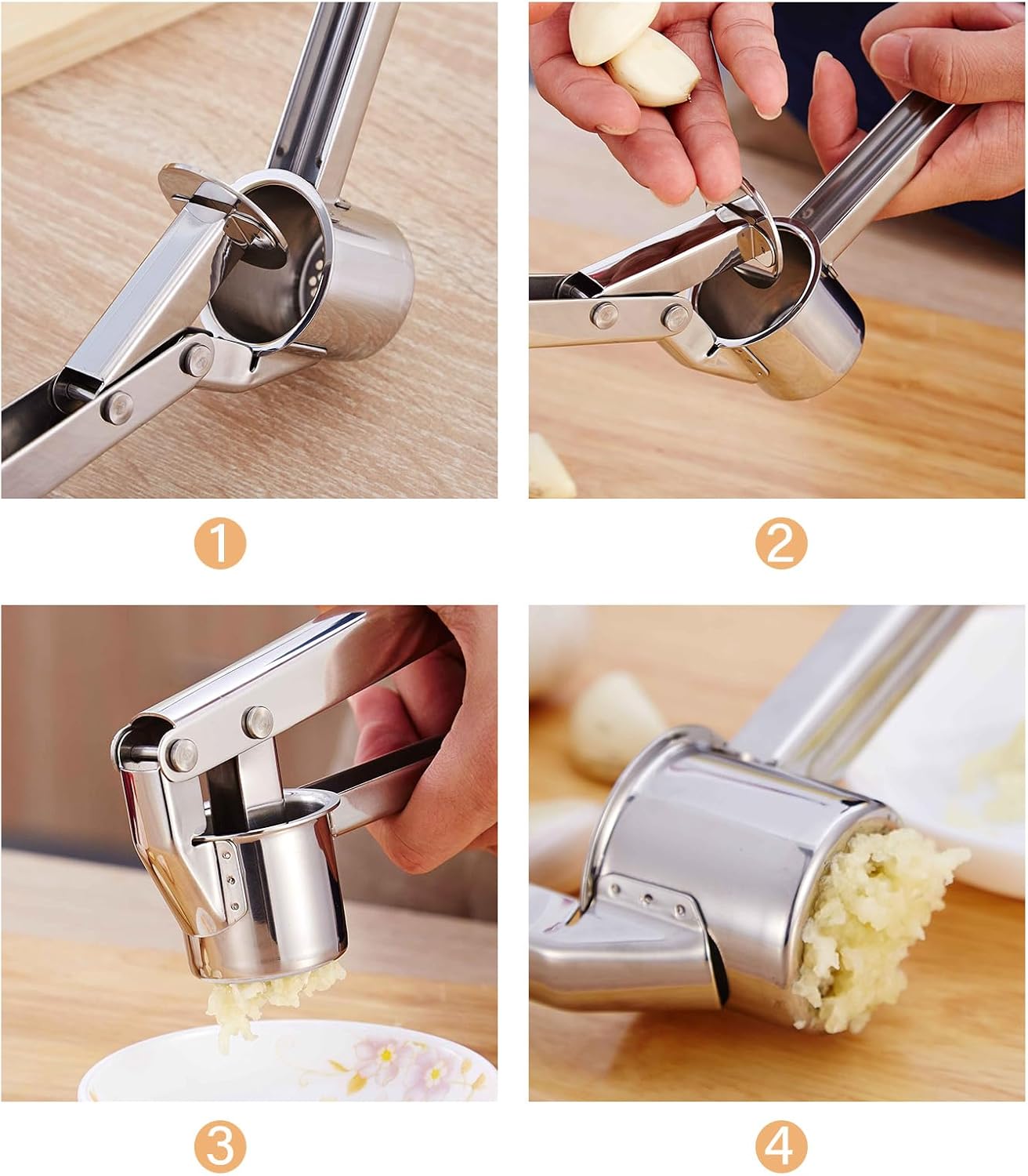 Kitchen Garlic Press, Rust Proof & Dishwasher Safe Garlic Mincer, Durable Garlic Crusher, Easy to Clean and Squeeze, Rose