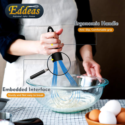 Whisks For Cooking - 500 °F Heat Resistant Silicone Whisk, Heavy Duty 7",9"&11inch Non-Scratch Balloon Kitchen Wisk tool Set, for cooking Wisking, Blending, Beating, Stirring, 3 Piece Black