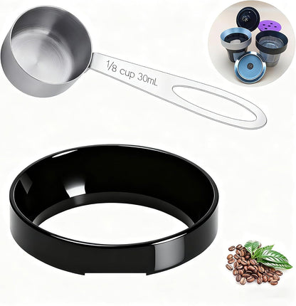 Reusable K Cup Refill Kit, 304 Stainless Steel 30ML Coffee Scoop & Aluminum Dosing Funnel, Fits Keurig 1.0 & 2.0 Reusable Metal/Plastic K-Cups Silver