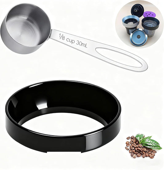 Reusable K Cup Refill Kit, 304 Stainless Steel 30ML Coffee Scoop & Aluminum Dosing Funnel, Fits Keurig 1.0 & 2.0 Reusable Metal/Plastic K-Cups Silver