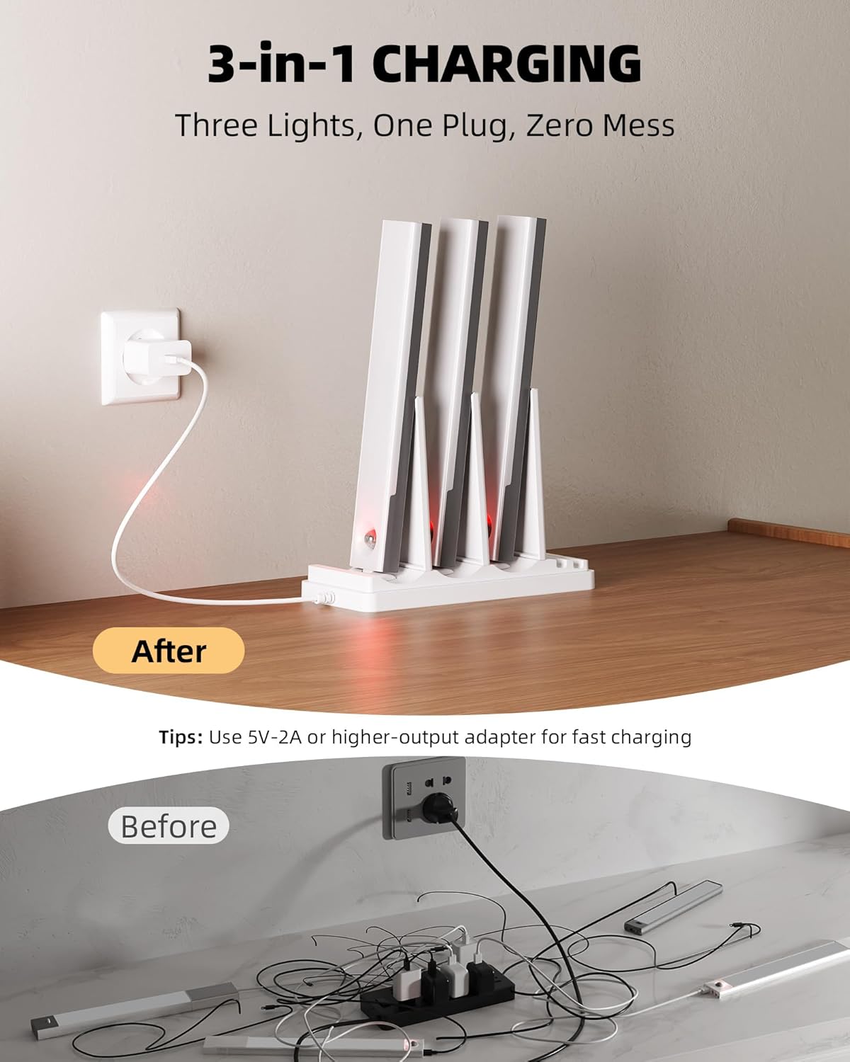 EZVALO 3-Pack Under Cabinet Lighting, 2000mAh Rechargeable Wireless Motion Sensor Lights, 62LEDs, 3 Color Temps, Dimmable, Timer, Magnetic, with Remote Control for Kitchen, Closet, Stair