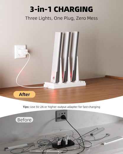EZVALO 3-Pack Under Cabinet Lighting, 2000mAh Rechargeable Wireless Motion Sensor Lights, 62LEDs, 3 Color Temps, Dimmable, Timer, Magnetic, with Remote Control for Kitchen, Closet, Stair