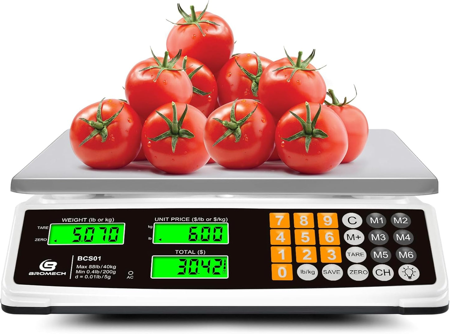 Price Computing Scale 88lb/40kg Commercial Food Scale for Produce Meat with Stainless Steel Large Platform, LCD Display, and Green Bright Backlight for Farmers Markets, Deli, （Not for Trade）