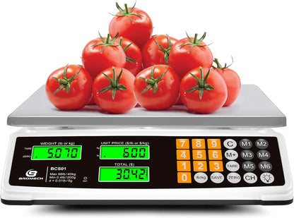 Price Computing Scale 88lb/40kg Commercial Food Scale for Produce Meat with Stainless Steel Large Platform, LCD Display, and Green Bright Backlight for Farmers Markets, Deli, （Not for Trade）