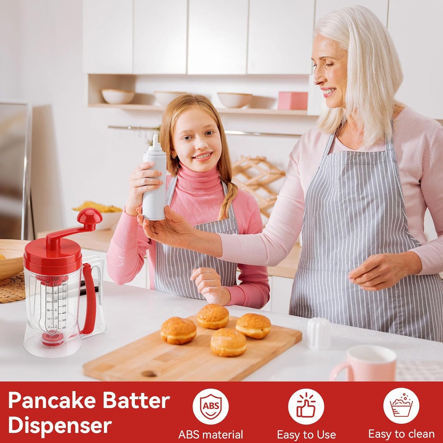 Pancake Batter Dispenser, Manual Pancake Cupcake Batter Mixer with Scale Hand Held Bakeware Maker Dispenser Blender Machine Baking Tool for Muffins Crepes Cake Waffles