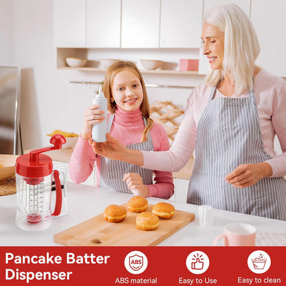 Pancake Batter Dispenser, Manual Pancake Cupcake Batter Mixer with Scale Hand Held Bakeware Maker Dispenser Blender Machine Baking Tool for Muffins Crepes Cake Waffles