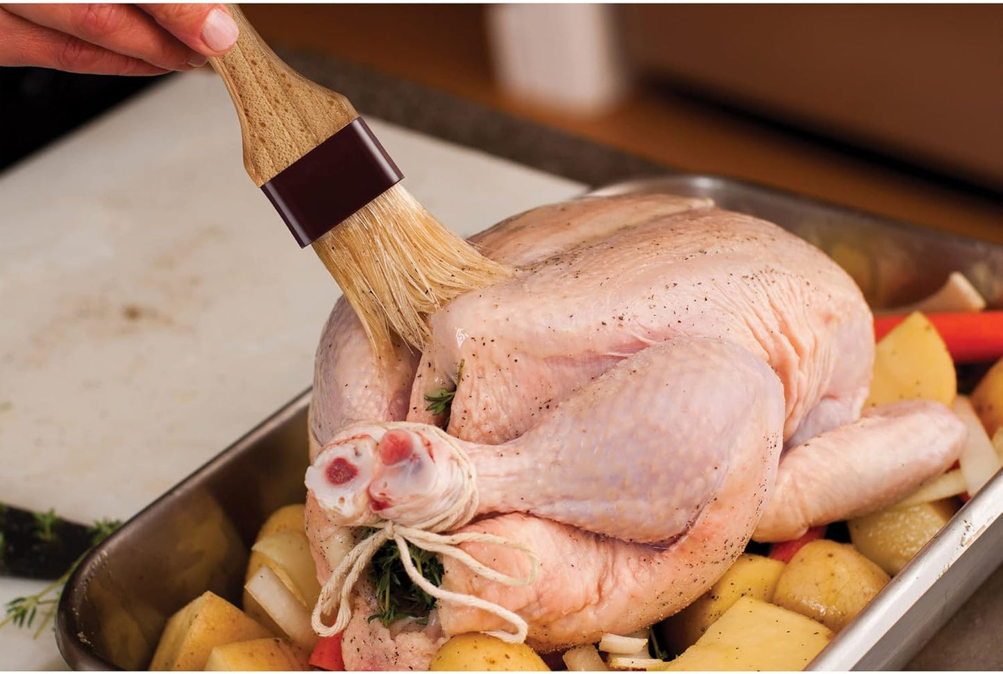 Mrs. Anderson's Baking Solid-Ferrule Natural Boar Bristles Pastry Basting Brush, 2" x 8.25"