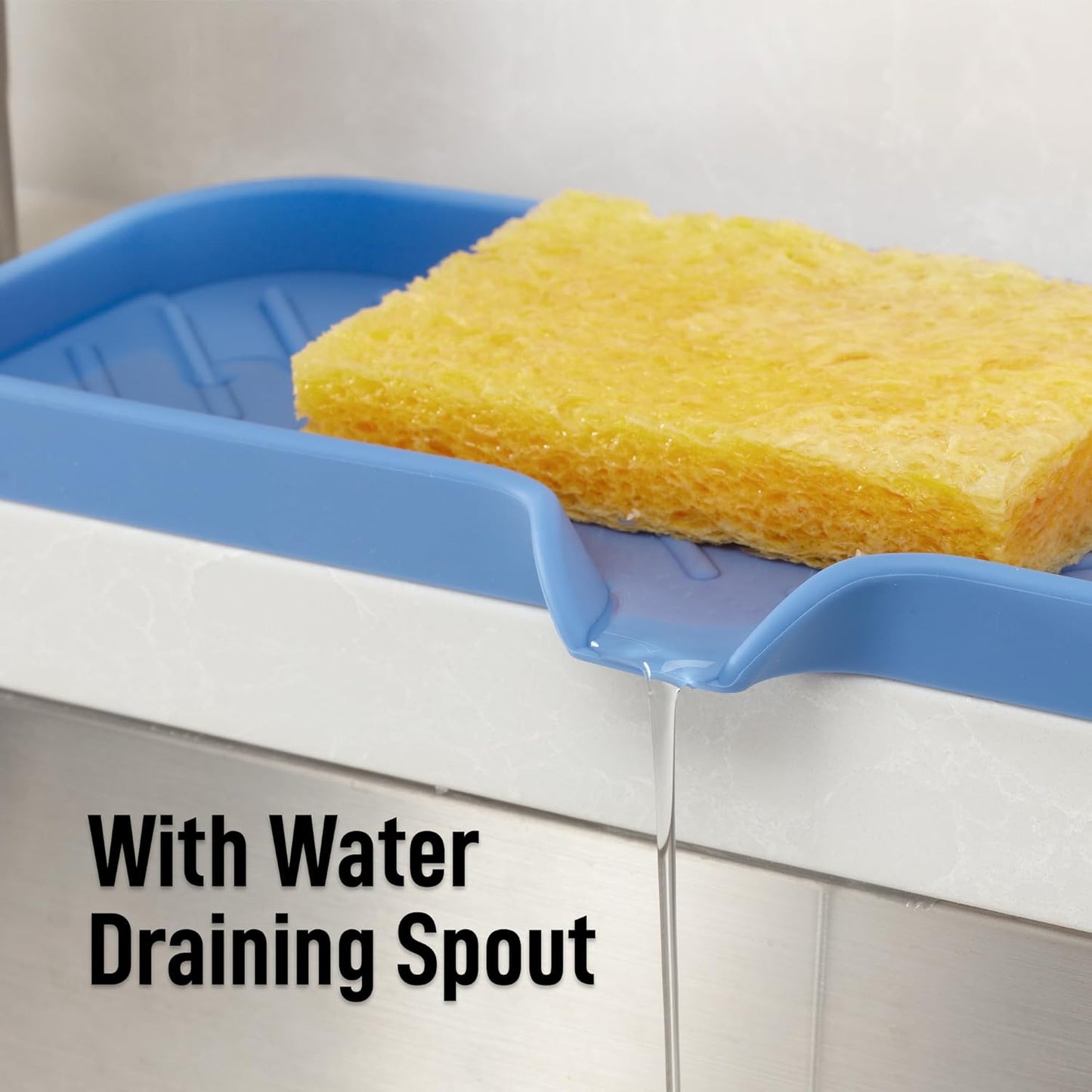 Zulay Kitchen (9x3.5in Sponge Holder for Kitchen Sink - Flexible Heavy-duty Multipurpose Sink Caddy - Counter Organizer for Kitchen, Bathroom, Makeup, Trinkets & More! (Grey)