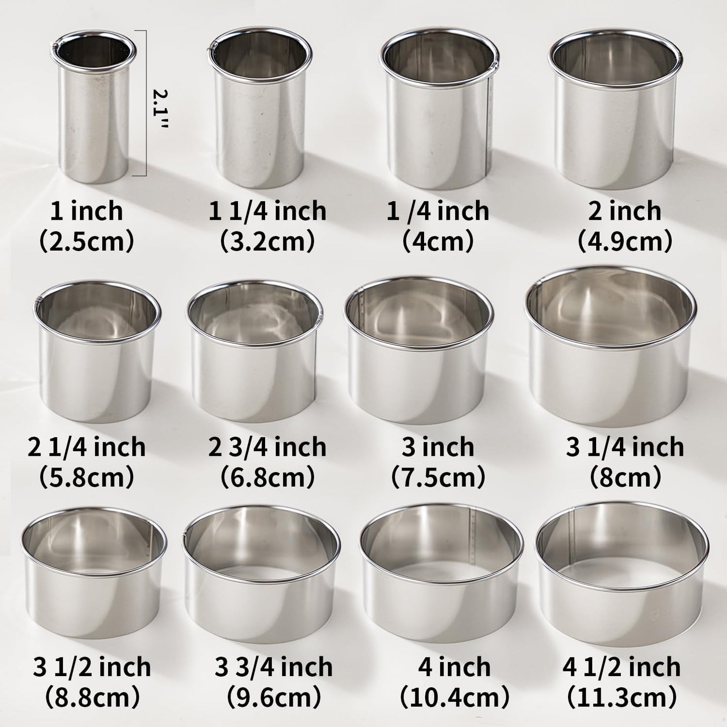 12 Pcs 304 Stainless Steel Biscuit Cutter Set - Round Cookie Cutters for Baking (1/2/3/4/5'') with Storage Box, Dough Pastry Cake Circle Cutting Ring Molds, Non-Rust, Dishwasher Safe & 1.5‘’ High