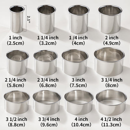 12 Pcs 304 Stainless Steel Biscuit Cutter Set - Round Cookie Cutters for Baking (1/2/3/4/5'') with Storage Box, Dough Pastry Cake Circle Cutting Ring Molds, Non-Rust, Dishwasher Safe & 1.5‘’ High