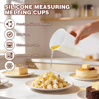 Silicone Measuring Cups Set 125ml + 250ml + 500ml for Cooking Reusable Baking Supplies Silicone Flexible Melting Measure Cup for Butter, Chocolate