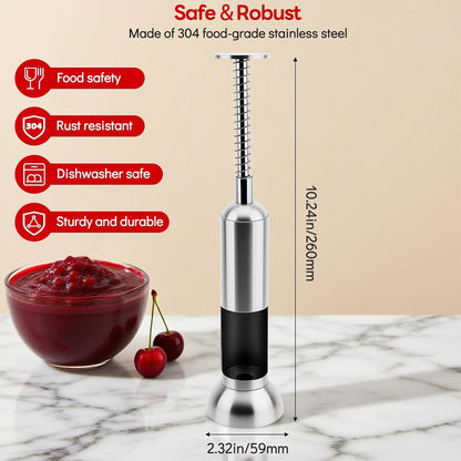 Cherry Pitter Tool, Single-Hole 304 Stainless Steel Cherry Pit Remover for Fresh&Maraschino Cherries, One-Hand Press Fruit Pit Corer Kitchen Tool, Dishwasher, Easy to Clean (Large)