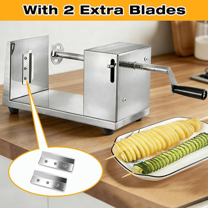 Potato Spiral Cutter, Manual Tornado Potato Spiral Cutter Stainless Steel Curly Fry Cutter Twisted Potato Slicer with Skewers Kitchen Tool for Potatoes, Cucumber, Carrot, BBQ