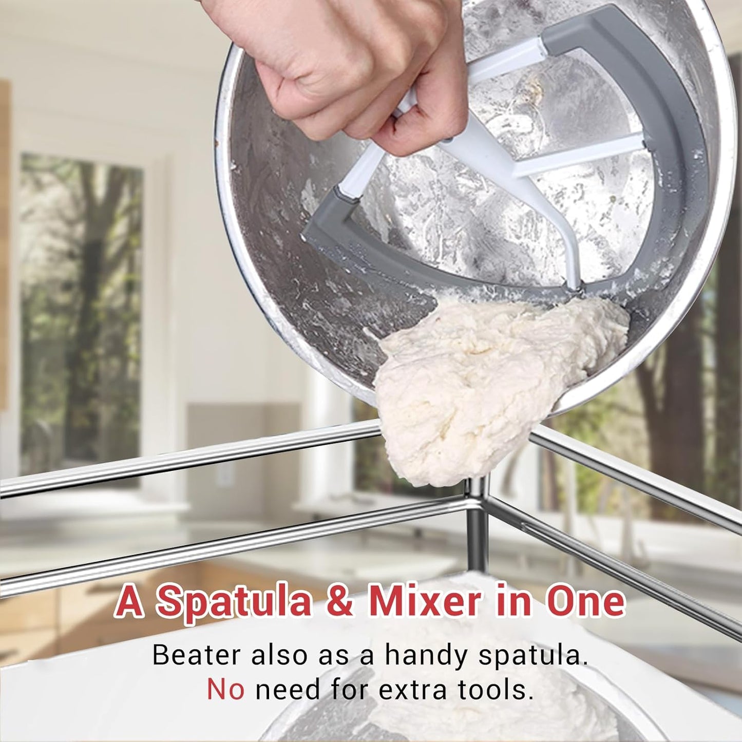 Flex Edge Beater Accessories and Attachments for KitchenAid 6 Quart Bowl-Lift Stand Mixer, Pastry Paddle Attachment for Kitchenaid, Dishwasher Safe, White