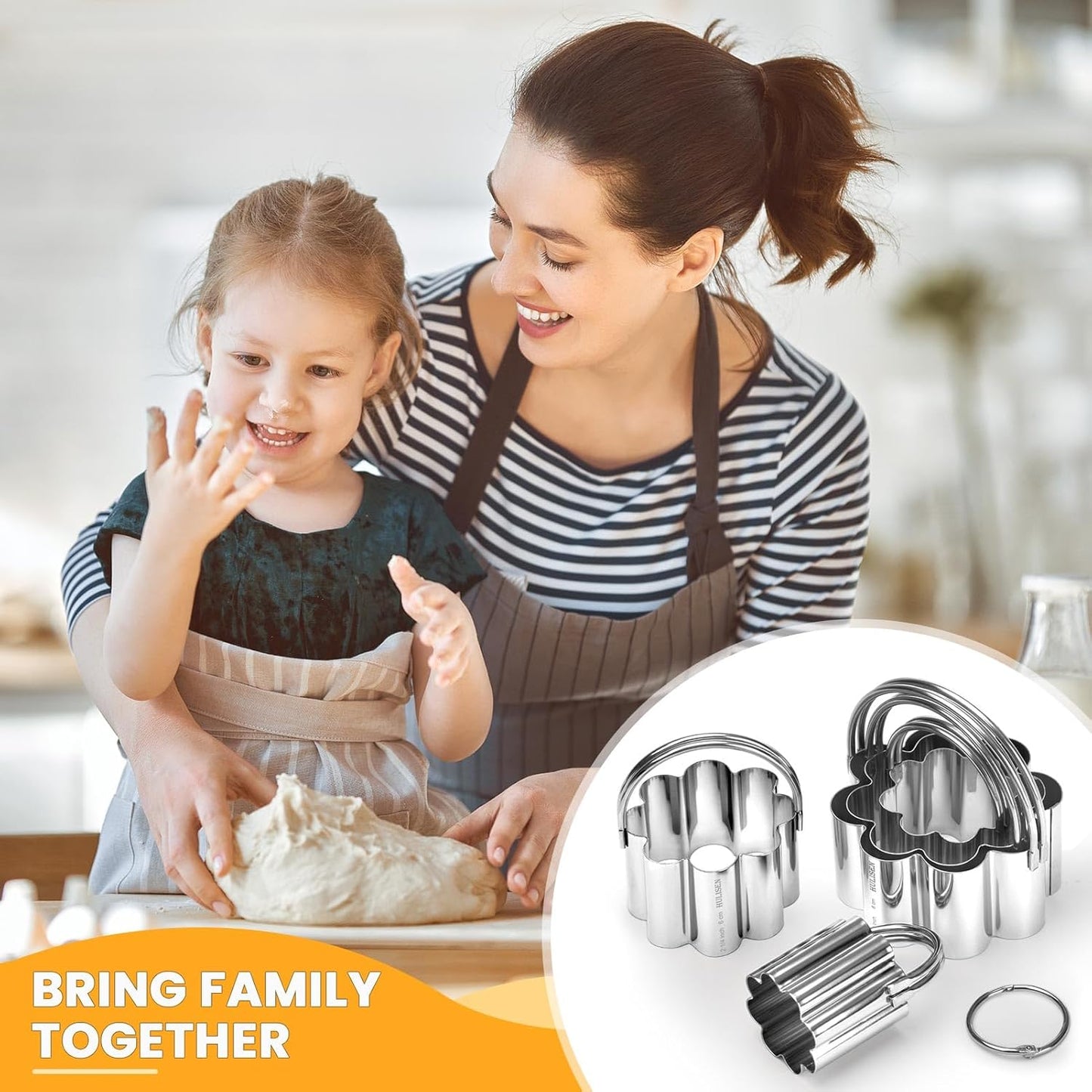 HULISEN Square Biscuit Cutter Set (4 Pieces/Set), Stainless Steel Cookies Cutter with Handle, Professional Baking Dough Tools, Gift Package (Square)