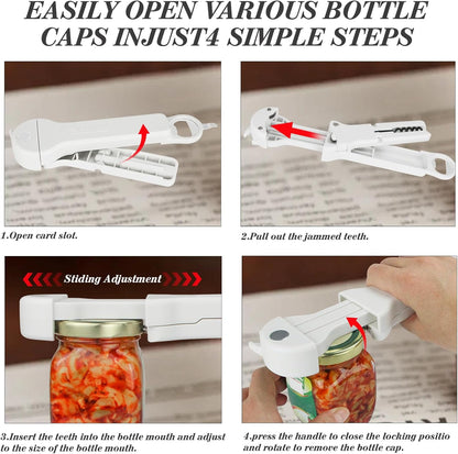 7 in 1 Jar Opener Bottle Opener and Wine Opener for Seniors with Arthritis, Weak Hands, Multi Retractable Magnetic Can Opener, Original Kitchen Lid Opener Tool (Black)