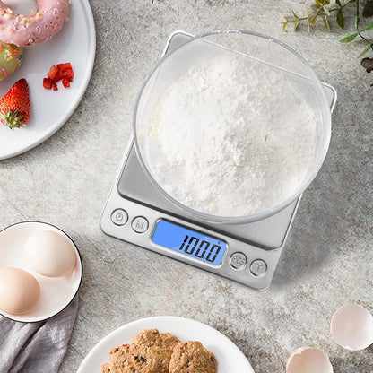 Digital Gram Scale 500g 0.01g Food Scale High Precision Kitchen Scale Multifunctional Stainless Steel Pocket Scale with Back-Lit LCD Display Tare PCS Features Silver