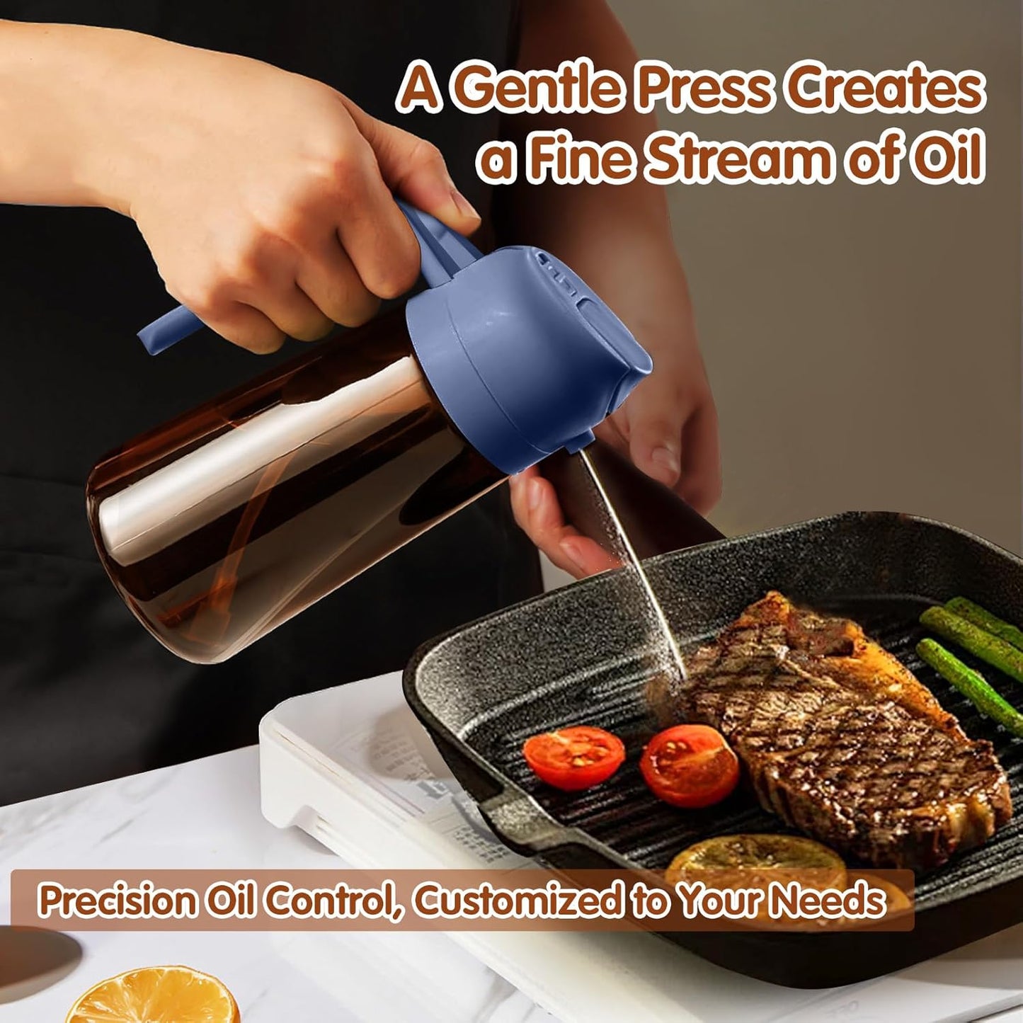 YARRAMATE 2Pcs 16oz/470ml Dark Brown Oil Sprayer for Cooking with Stickers, Food-grade Premium 2 in 1 Olive Oil Dispenser Bottle for Kitchen Gadgets, Air Fryer, Salad, Frying, BBQ (Black&OliveGreen)
