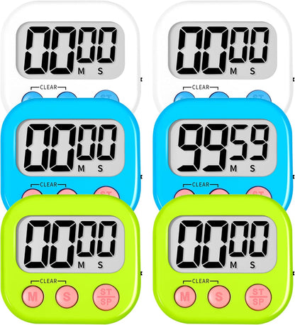 ZILLEEN 6 Pack Kitchen Timers for Cooking Digital Classroom Timers for Kids Teachers Blue Green Purple