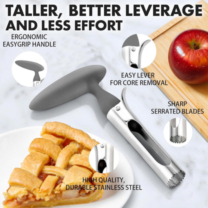 Premium Apple Corer Tool - Easy to Use & Clean, Ultra Sharp, Sturdy Ergonomic Handle - Durable Corer Remover for Baking & More (Gray)