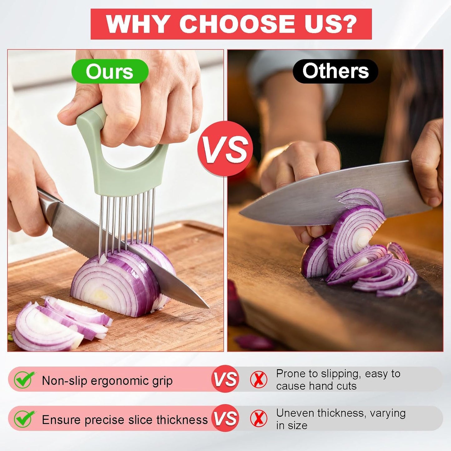 uxcell 2 Pcs Onion Slicer Holder, 4.3 x 3.1 Inch Stainless Steel Vegetable Cutting Holder Food Cutter Tool for Slicing Storing Onions Tomatoes Potatoes Avocados Apples, White