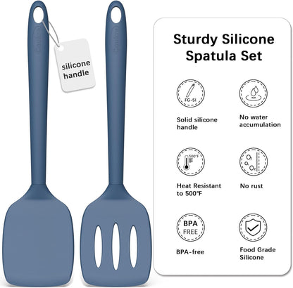 Coukre 2 Pack Silicone Spatula Set, High Heat Resistant, BPA Free Kitchen Spatula, Solid & Slotted Turner for Non-Stick Pans, Sautéing, and Flipping (2, PureBlack)