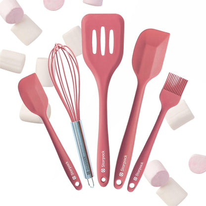 Starpack 'Flip & Whip' Premium Silicone Baking Utensils Set (5 Pcs) - 10" Green Cooking Utensils with Large and Small Spatulas, Whisk and Basting Brush - Heat Resistant to 600°F - Baking Tool Set